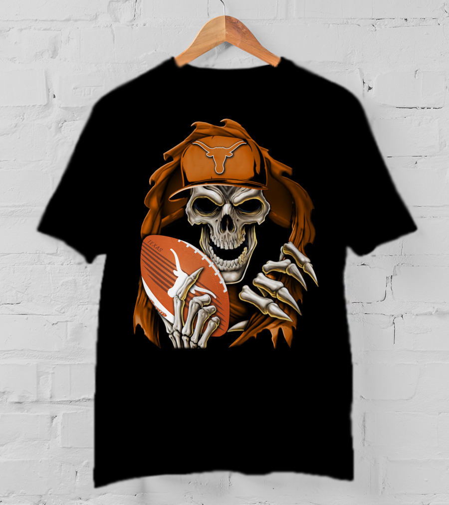 Texas Longhorns Skull With Football And Cap T-Shirt