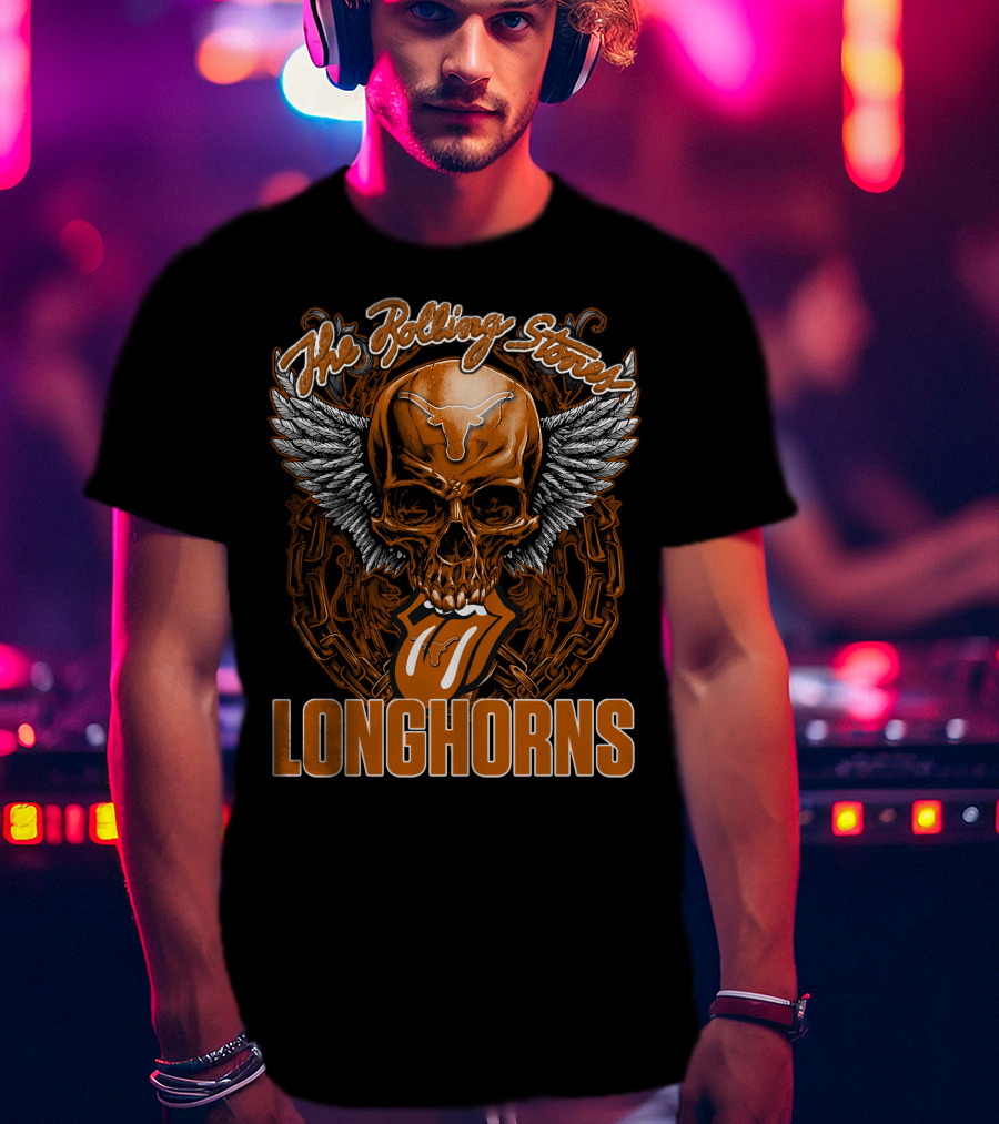 The Rolling Stones Texas Longhorns Skull Winged Tongue T-Shirt