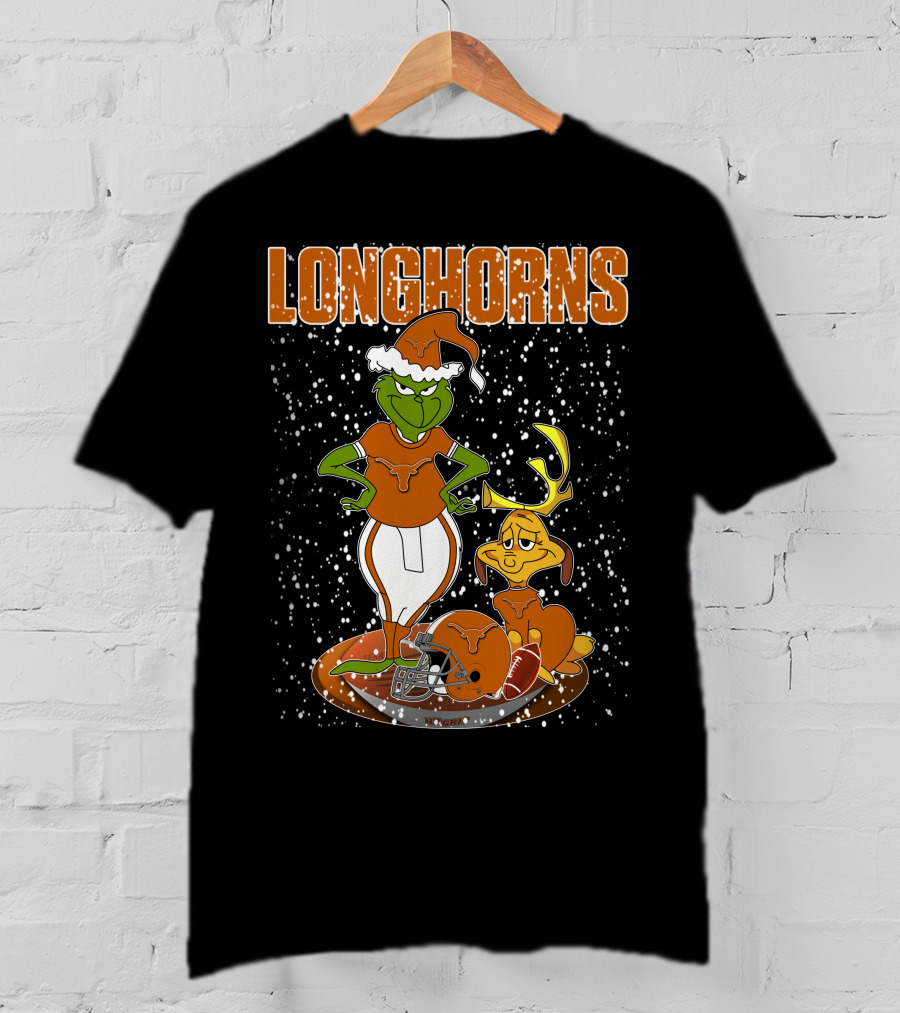 Grinchxmas Longhorns Christmas Football Snowy Scene T-Shirt