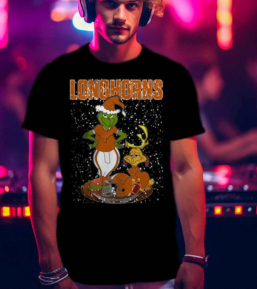 Grinchxmas Longhorns Christmas Football Snowy Scene T-Shirt