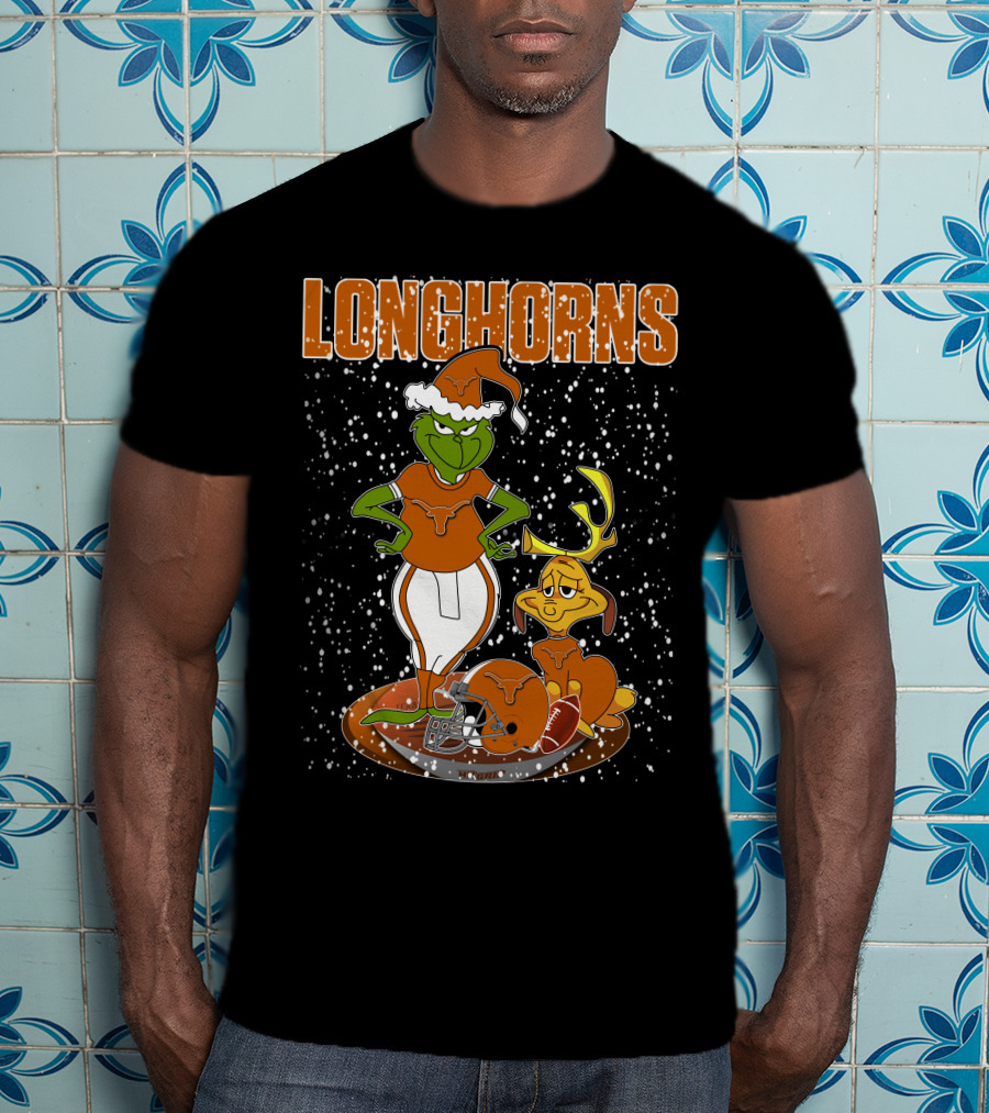 Grinchxmas Longhorns Christmas Football Snowy Scene T-Shirt