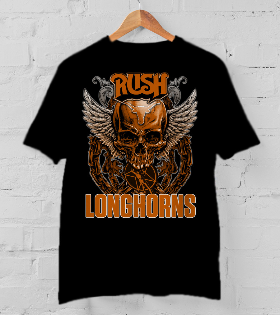 Rush Texas Longhorns Skull Wings Chains T-Shirt