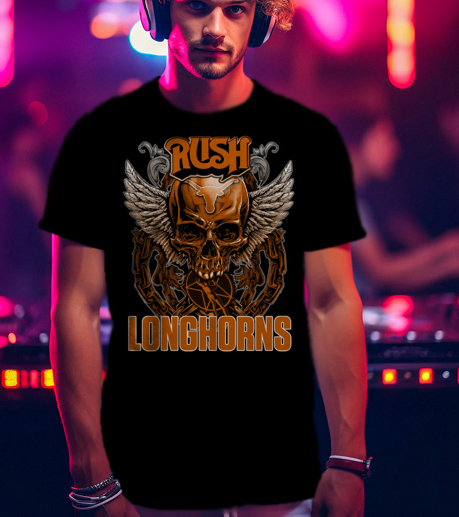 Rush Texas Longhorns Skull Wings Chains T-Shirt