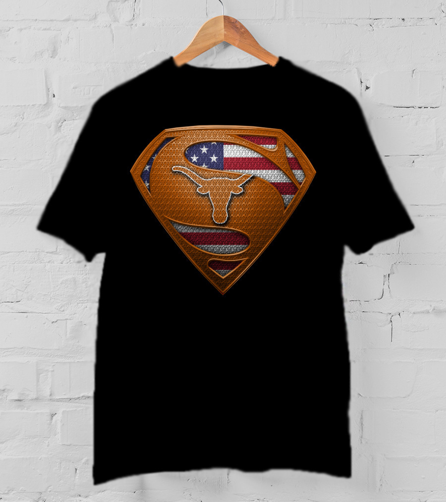 Texas Longhorns Superman Shield American Flag Spm T-Shirt