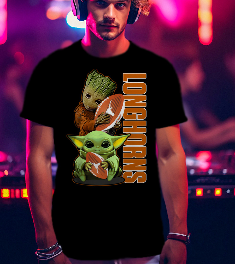Grzd Texas Longhorns Football Grogu Groot T-Shirt