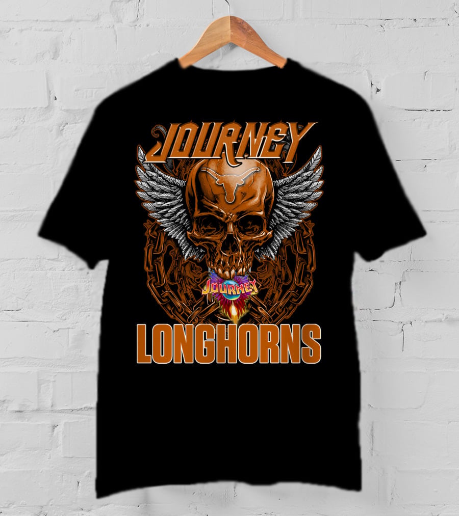 Journey Longhorns Skull Wings Flame Chain T-Shirt