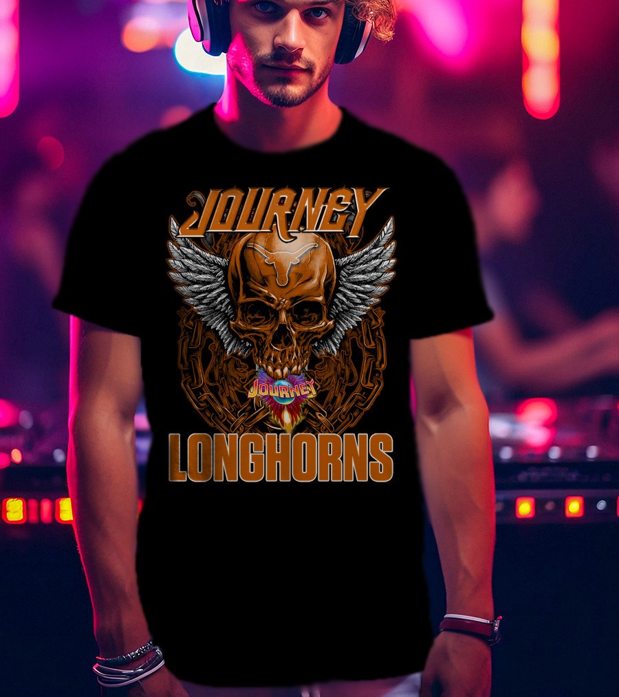Journey Longhorns Skull Wings Flame Chain T-Shirt