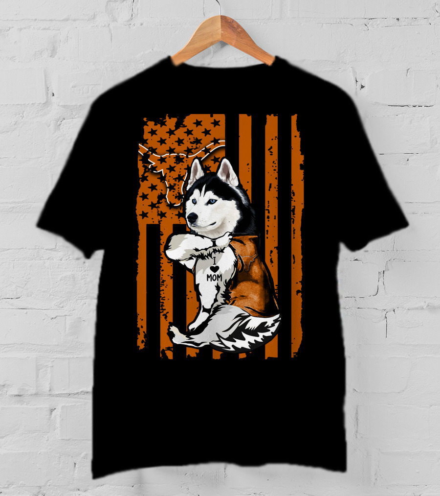 Siberian Husky Mom Texas Longhorns Flag Stars T-Shirt