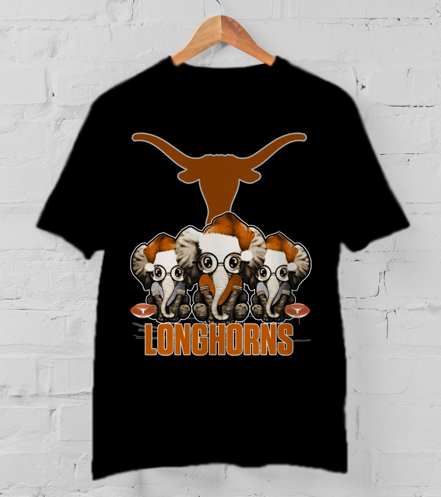 Elephants Xmas Santa Hats Longhorns Texas T-Shirt
