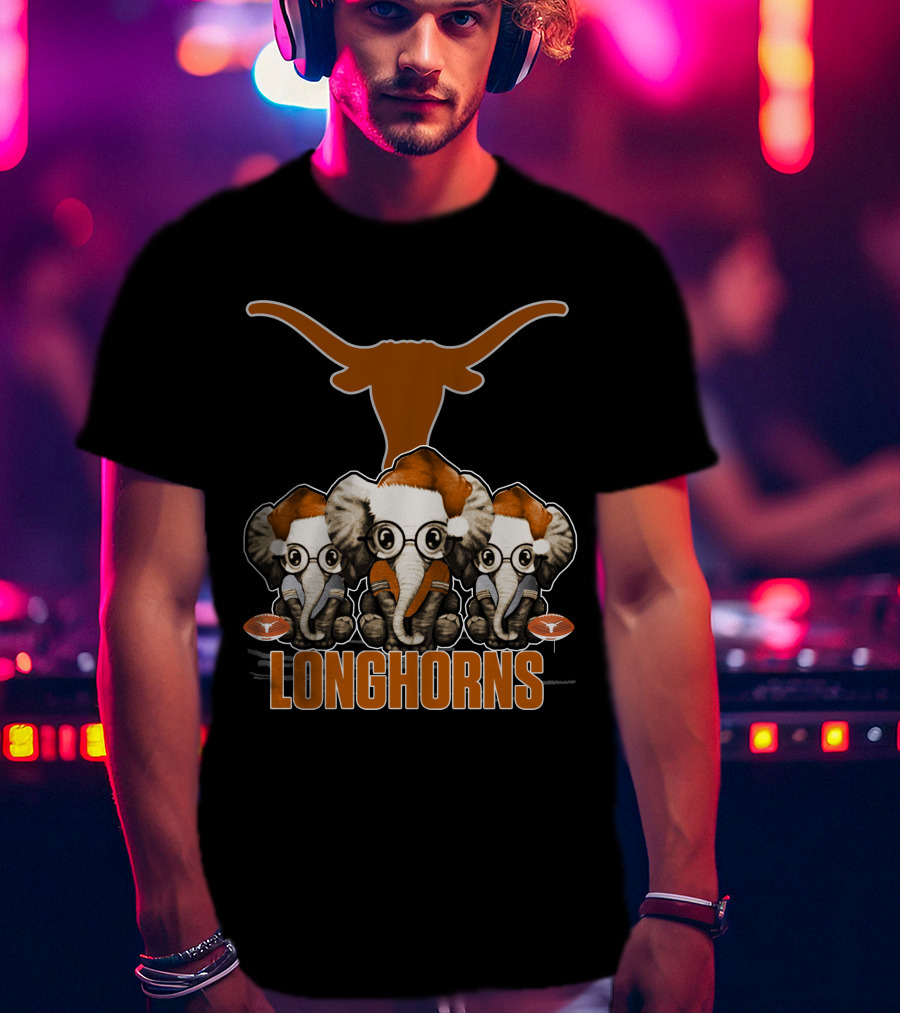 Elephants Xmas Santa Hats Longhorns Texas T-Shirt