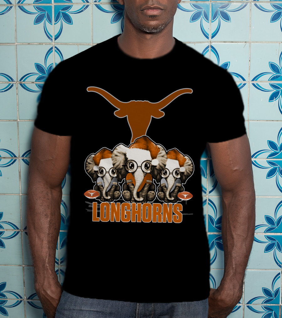 Elephants Xmas Santa Hats Longhorns Texas T-Shirt