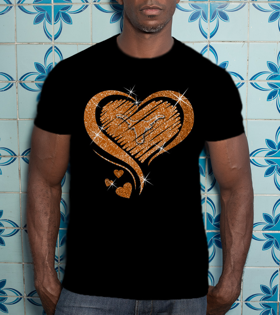 Heart Glittered Texas Longhorns Diamond Shape T-Shirt