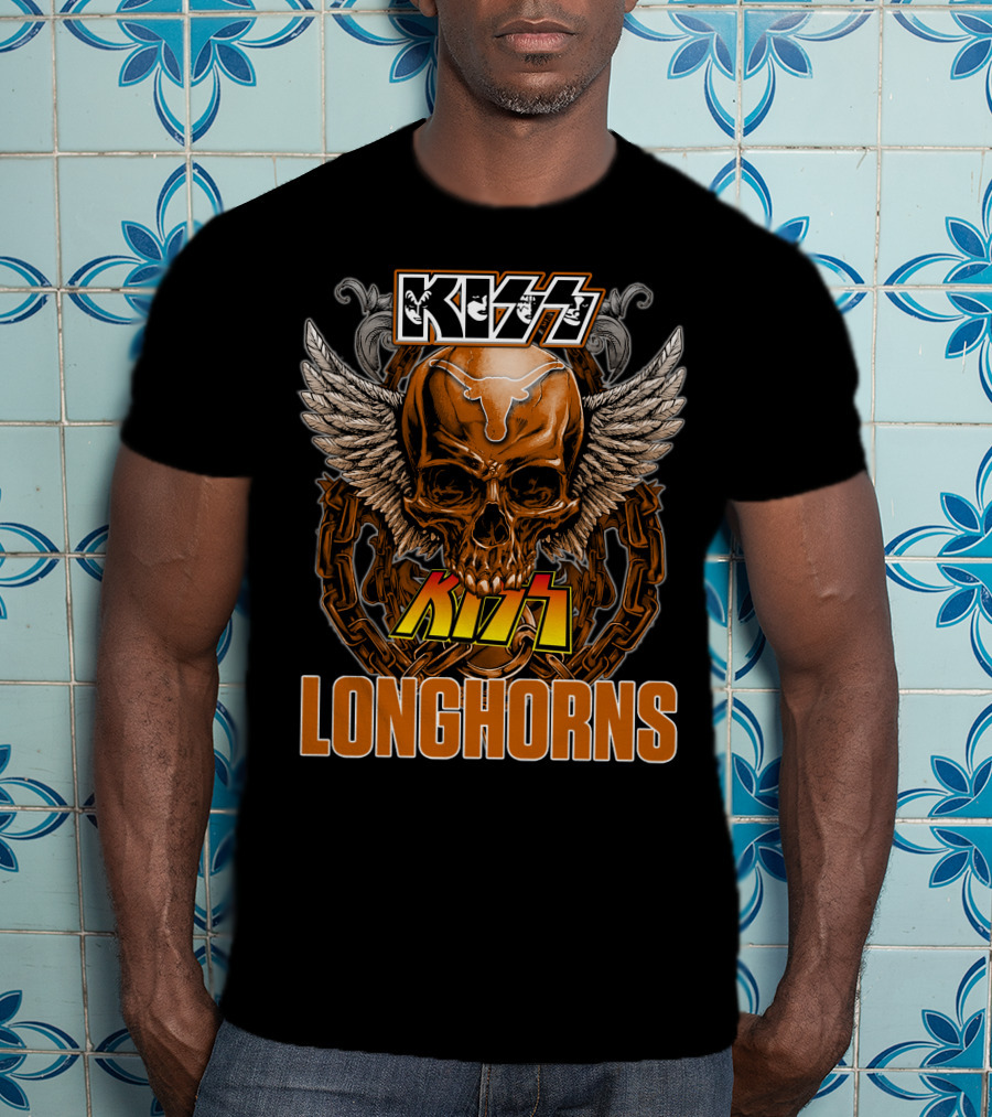 Kiss Texas Longhorns Skull With Wings And Chains T-Shirt