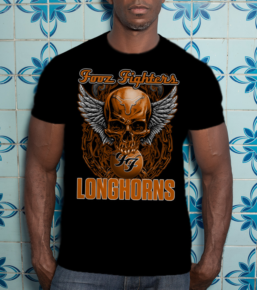 Foo Fighters Longhorns Texas Skull Wings T-Shirt