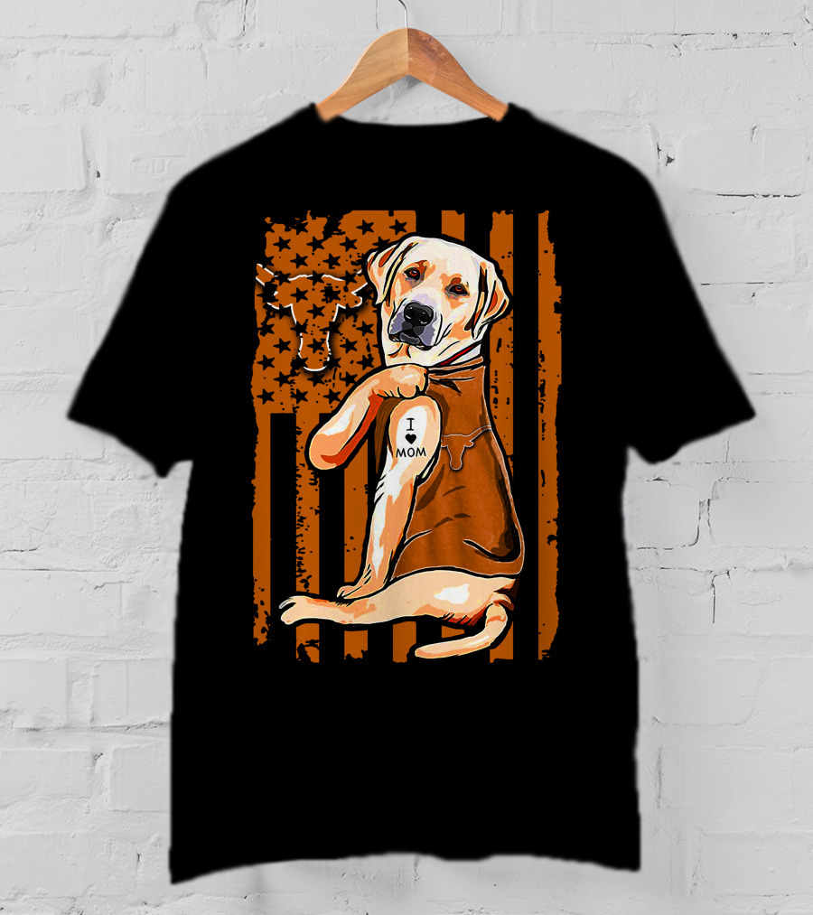 Labrador Retriever I Love Mom Texas Longhorns Flag T-Shirt
