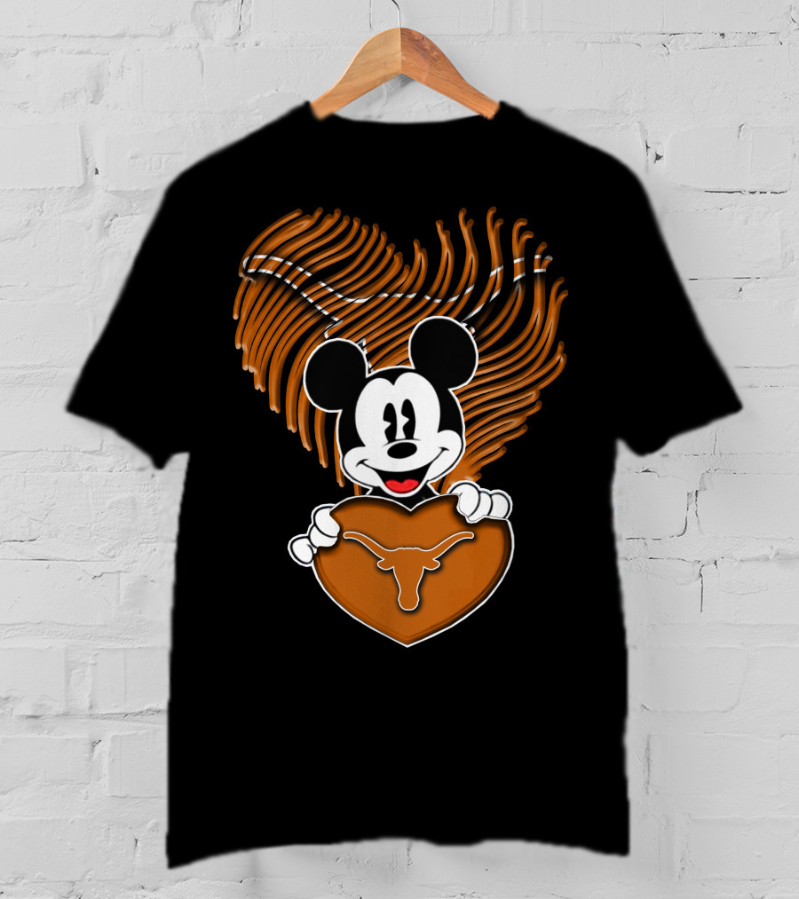 Mick Mouse And Texas Longhorns Heart T-Shirt