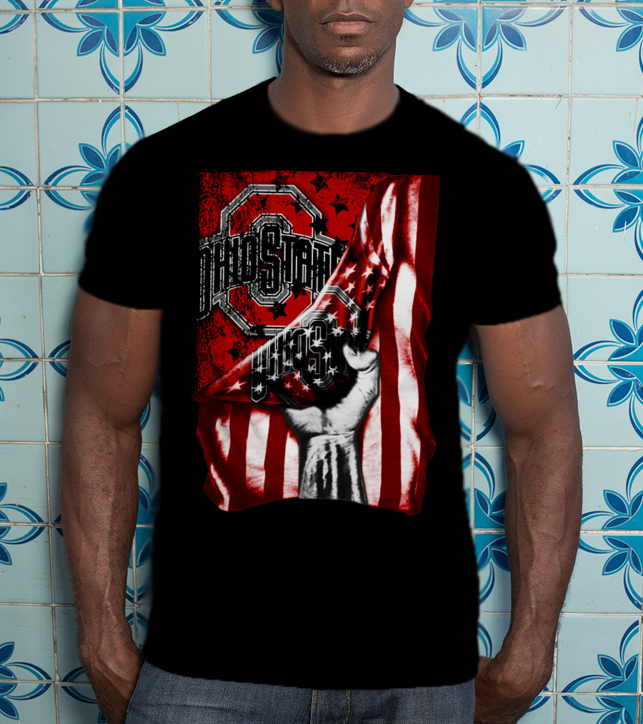 Ohio State Buckeyes American Flag Fist T-Shirt