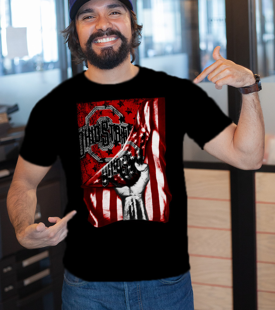Ohio State Buckeyes American Flag Fist T-Shirt