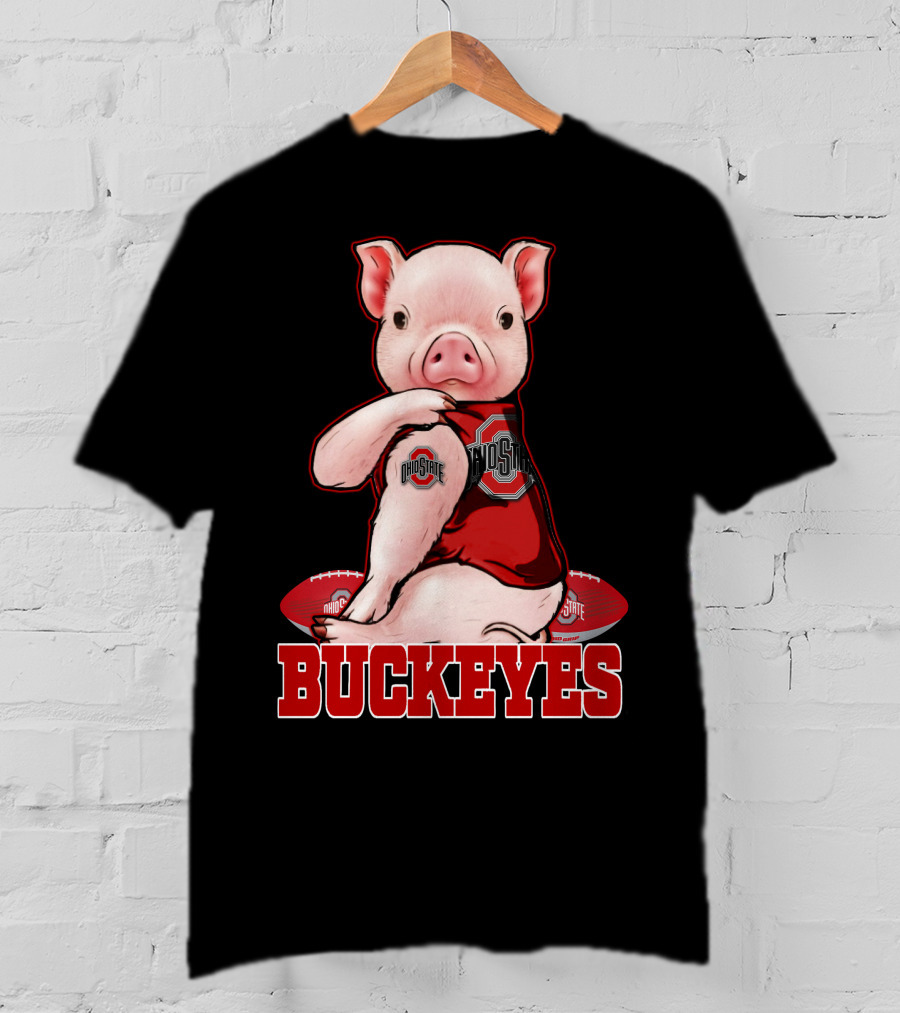 Pig Wearing Ohio State Buckeyes Gear With Footballs T-Shirt