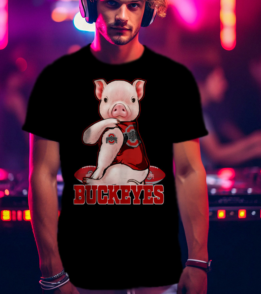 Pig Wearing Ohio State Buckeyes Gear With Footballs T-Shirt
