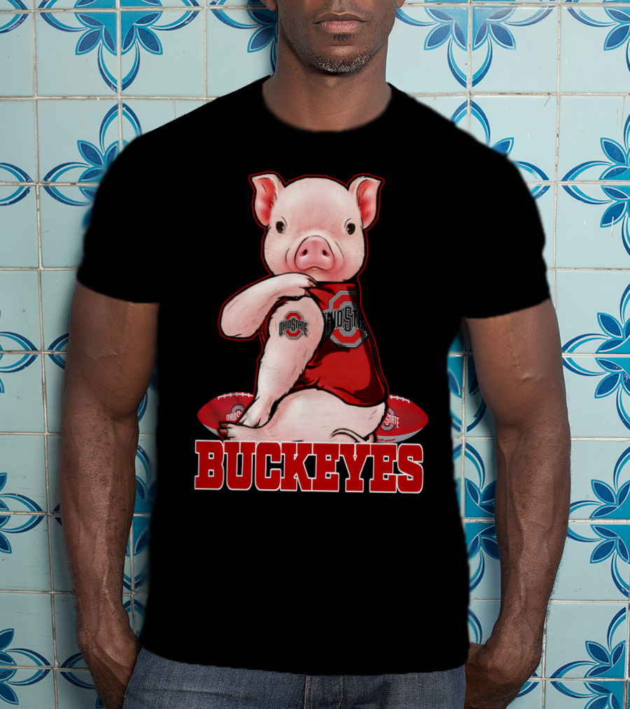 Pig Wearing Ohio State Buckeyes Gear With Footballs T-Shirt