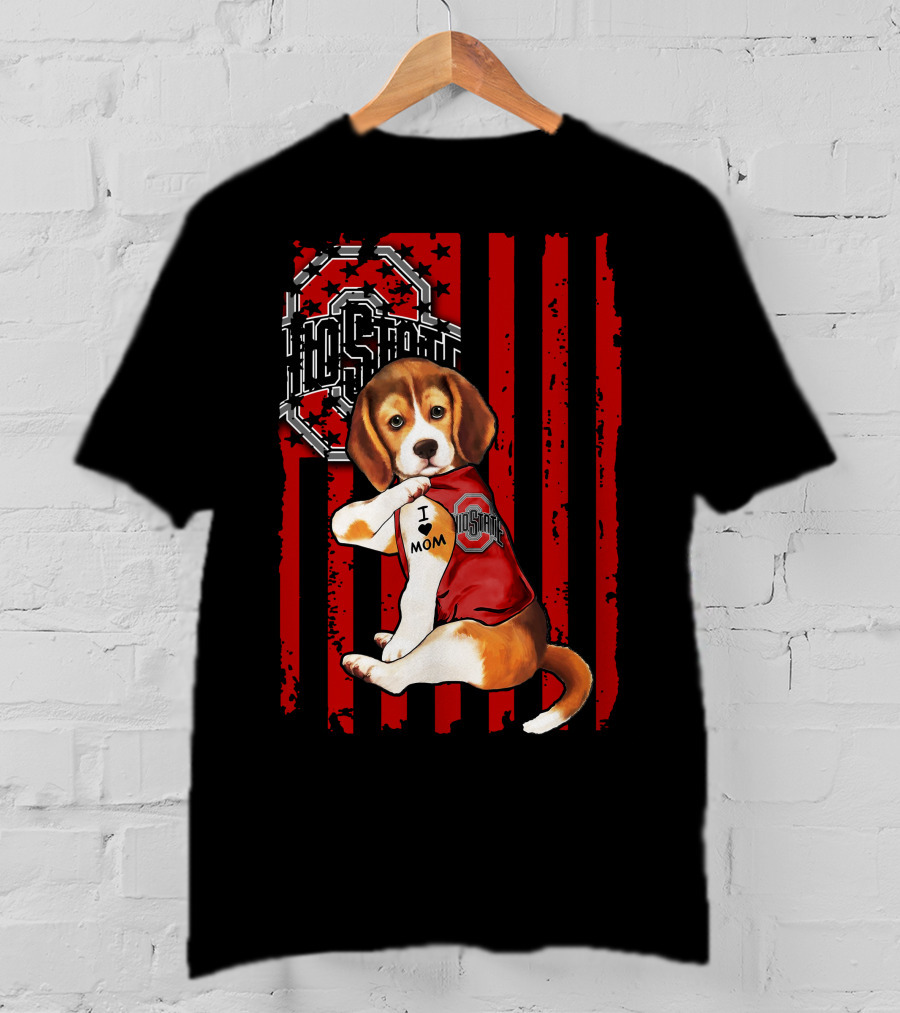 Ohio State Buckeyes Beagle With I Love Mom Tattoo T-Shirt