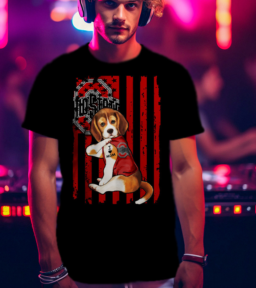 Ohio State Buckeyes Beagle With I Love Mom Tattoo T-Shirt