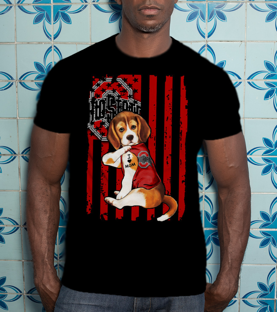Ohio State Buckeyes Beagle With I Love Mom Tattoo T-Shirt