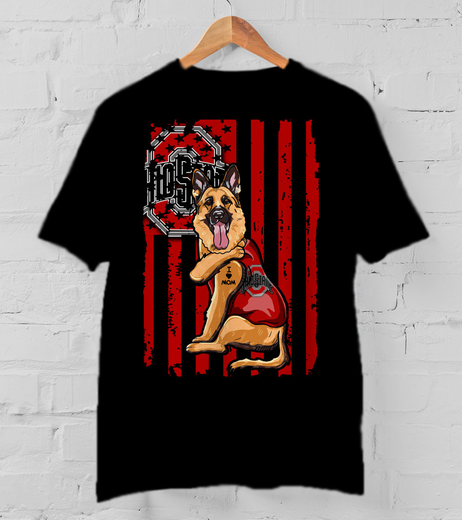 German Shepherd Ohio State I Mom Buckeyes Stripes T-Shirt