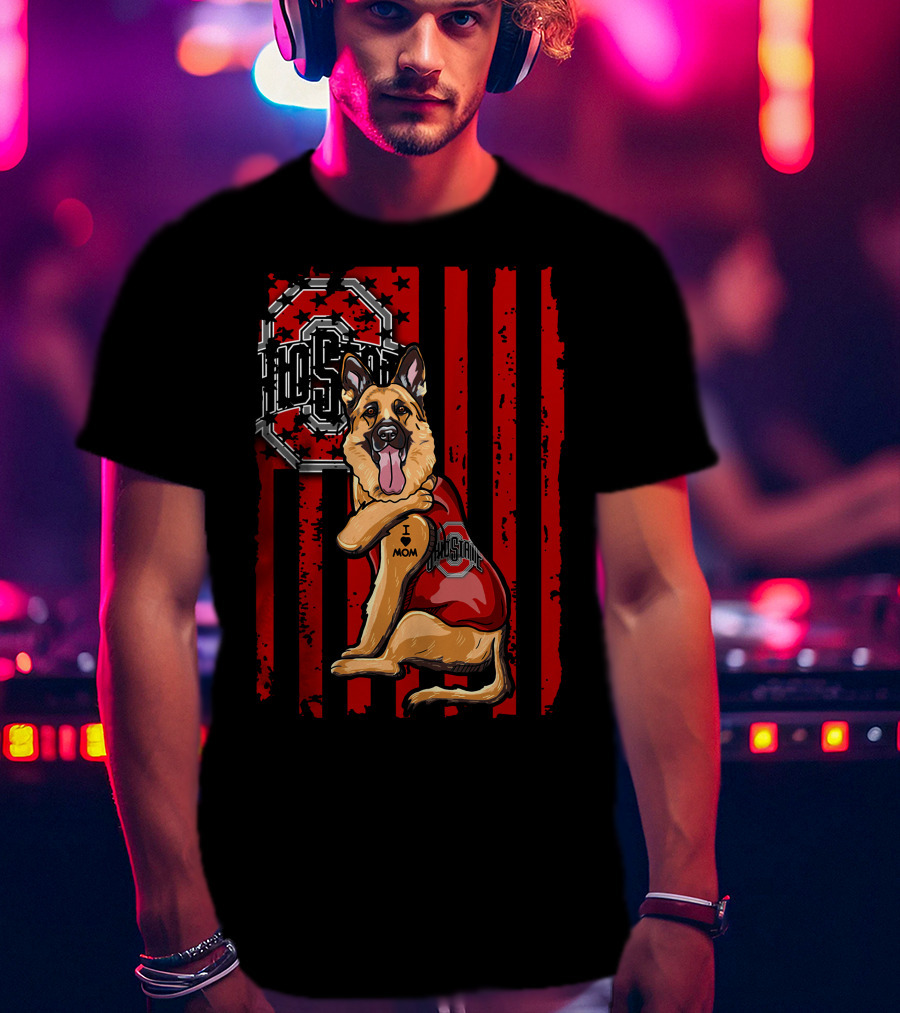 German Shepherd Ohio State I Mom Buckeyes Stripes T-Shirt