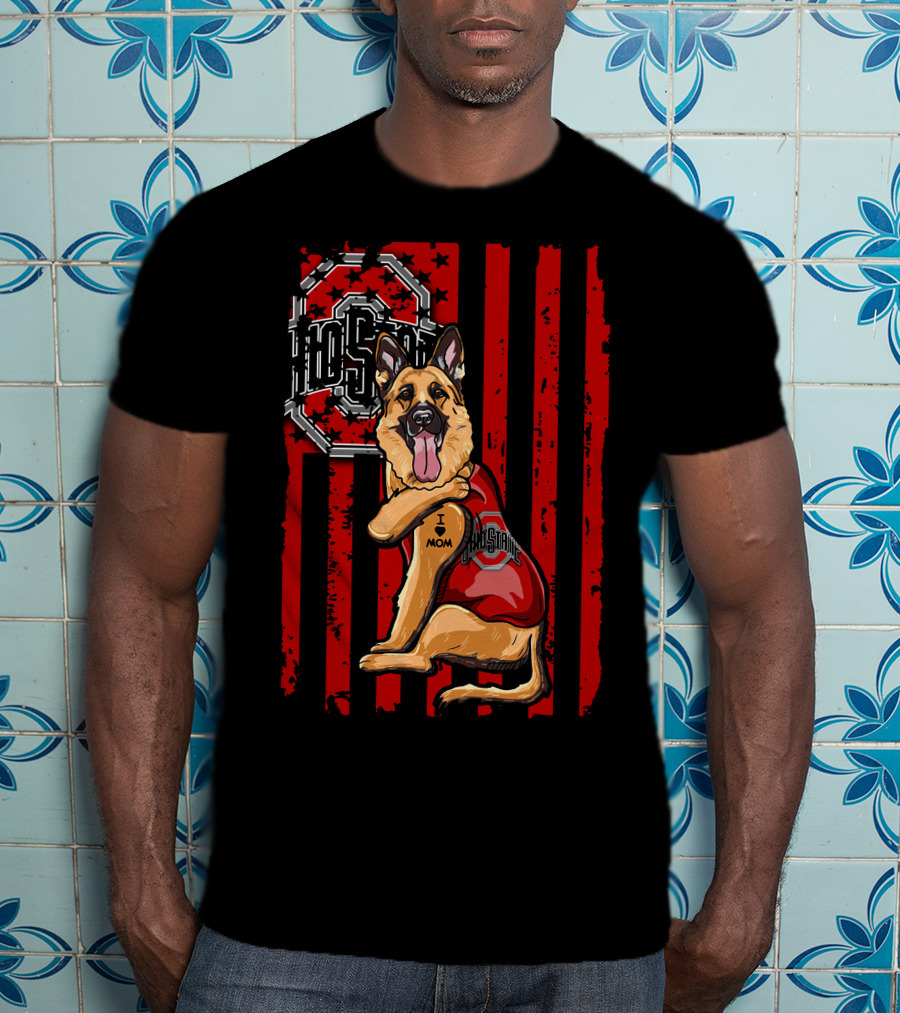 German Shepherd Ohio State I Mom Buckeyes Stripes T-Shirt