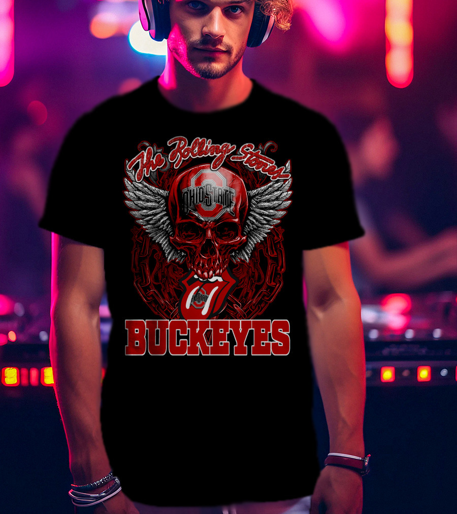 The Rolling Stones Ohio State Buckeyes Skull With Wings And Tongue T-Shirt