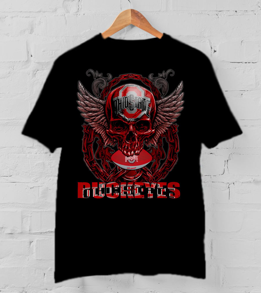 Ohio State Buckeyes Skullfb Winged Skull Football T-Shirt