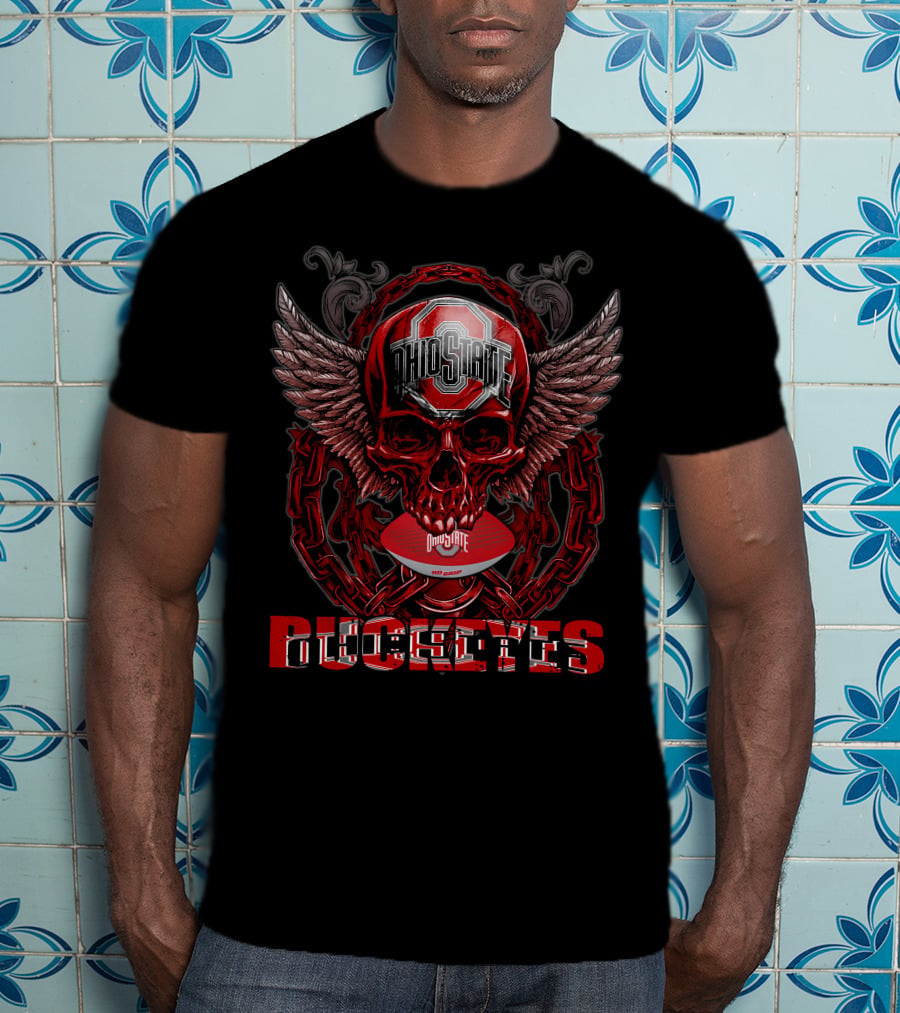 Ohio State Buckeyes Skullfb Winged Skull Football T-Shirt