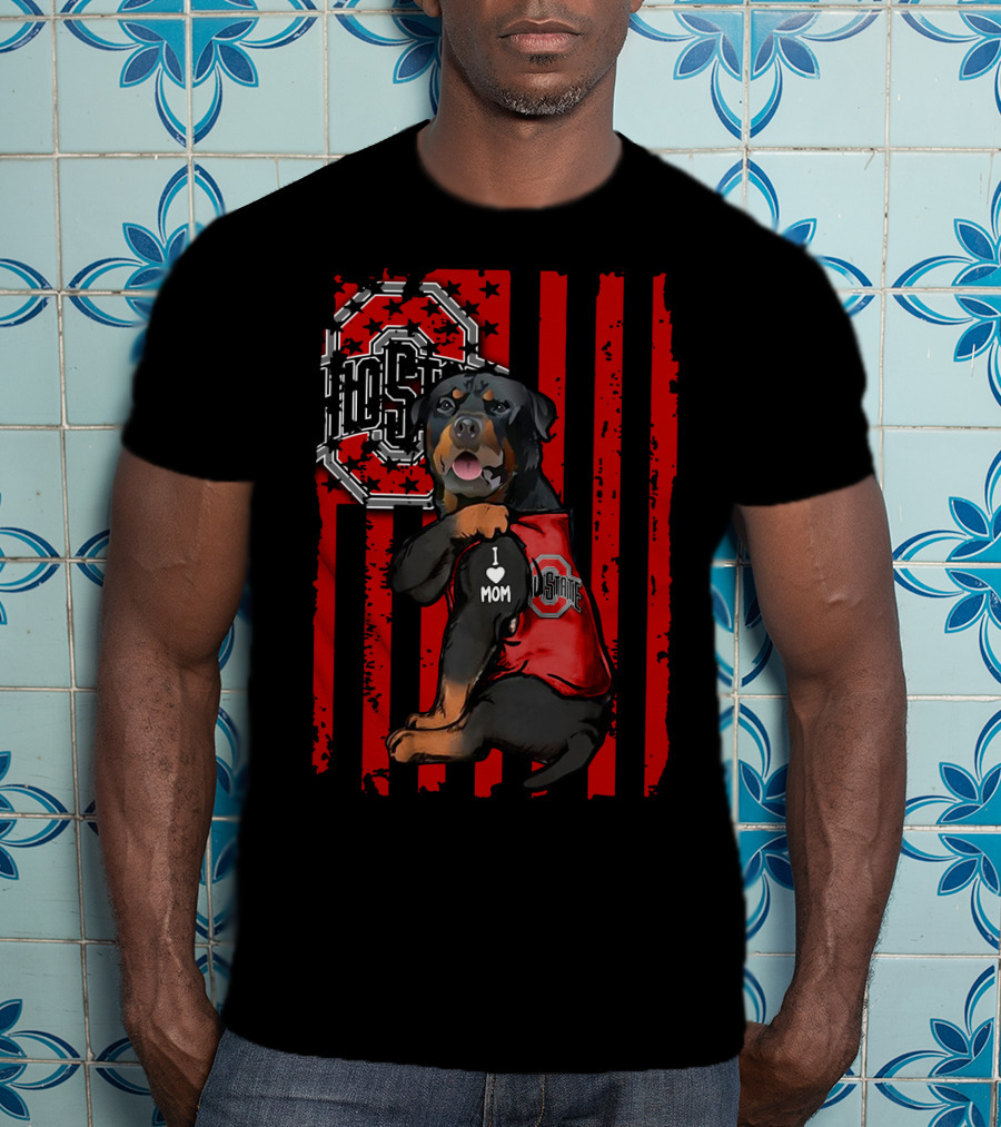 Rottweiler Ohio State Buckeyes I Love Mom T-Shirt