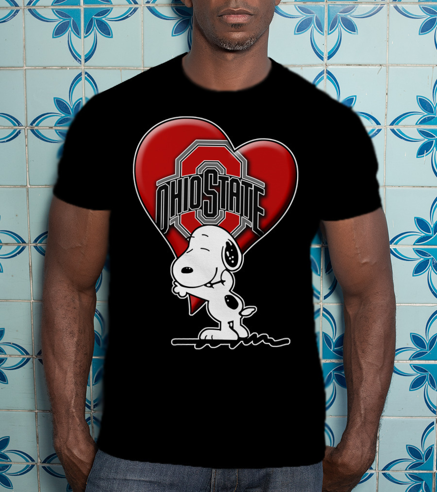 Snoopy Hugging Ohio State Buckeyes Heart T-Shirt