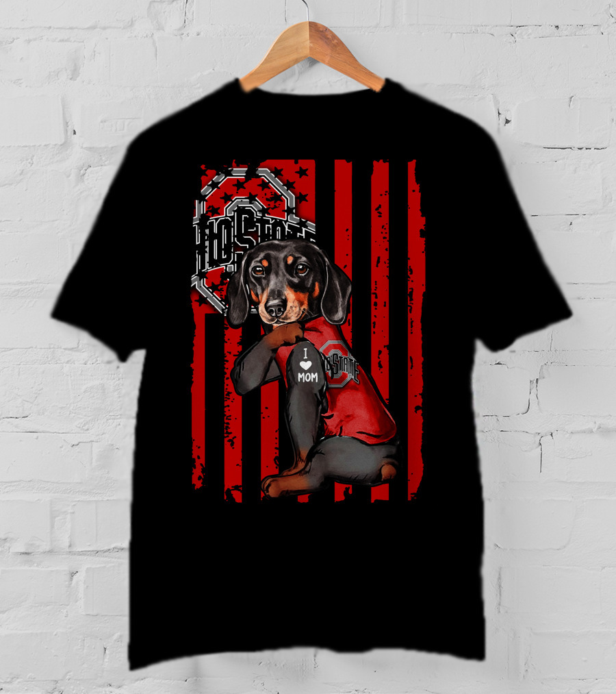 Dachshund Ohio State Buckeyes I Love Mom T-Shirt