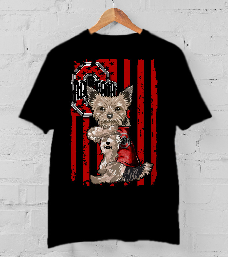 Yorkshire Terrier Ohio State Buckeyes I Love Mom T-Shirt