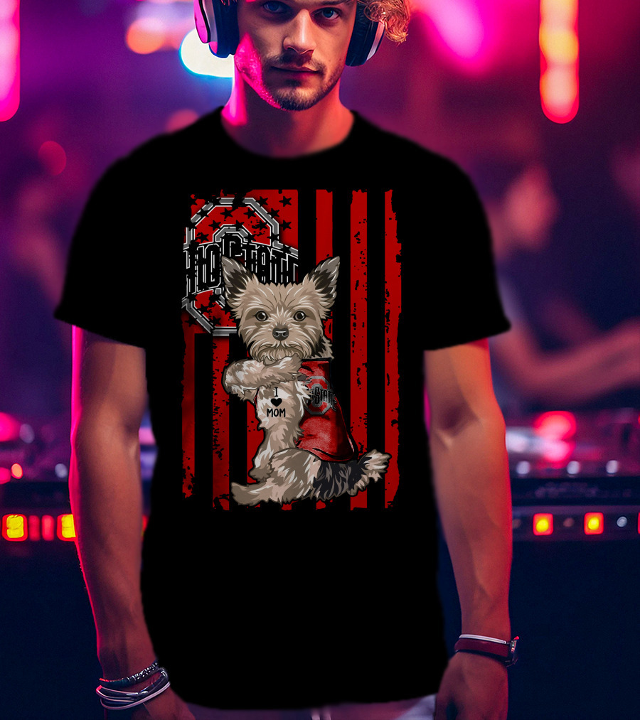 Yorkshire Terrier Ohio State Buckeyes I Love Mom T-Shirt