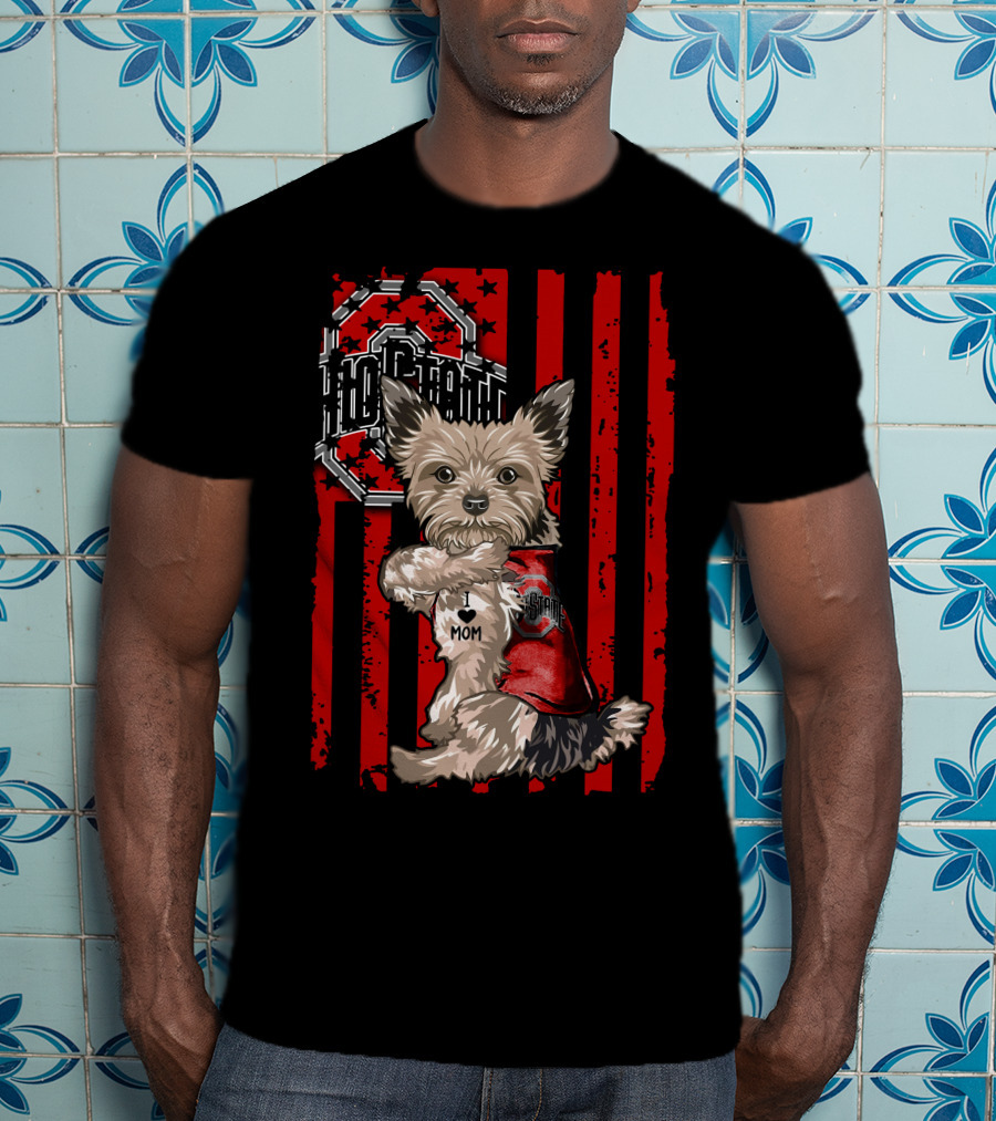 Yorkshire Terrier Ohio State Buckeyes I Love Mom T-Shirt