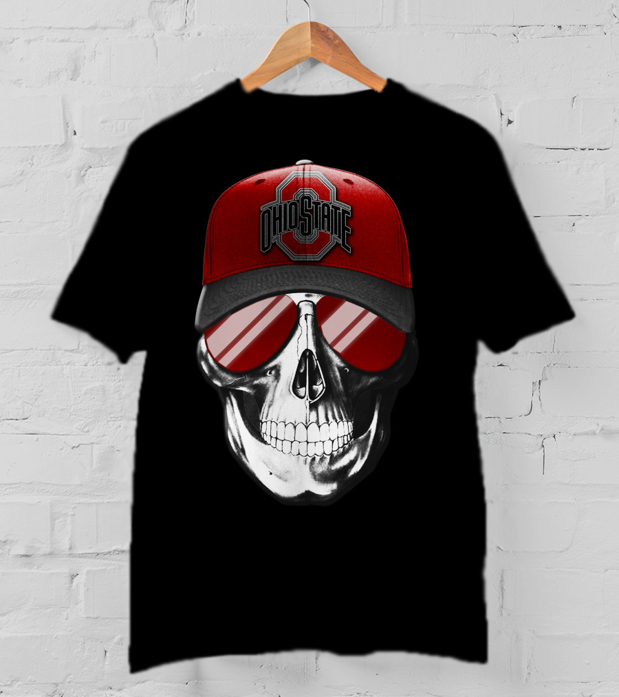 Ohio State Buckeyes Skull With Red Cap And Sunglasses T-Shirt