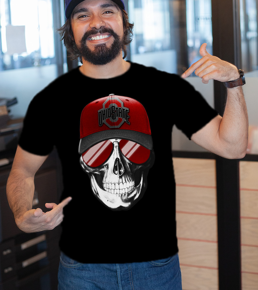Ohio State Buckeyes Skull With Red Cap And Sunglasses T-Shirt