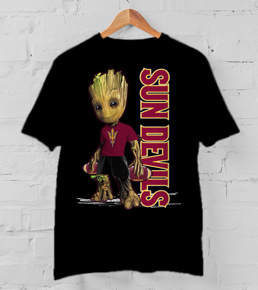 Groot Sun Devils Football Character In Maroon And Gold Team T-Shirt