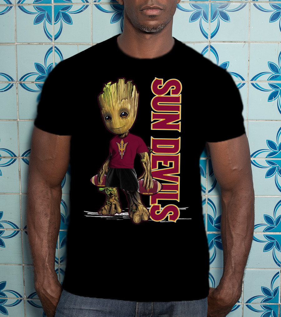 Groot Sun Devils Football Character In Maroon And Gold Team T-Shirt
