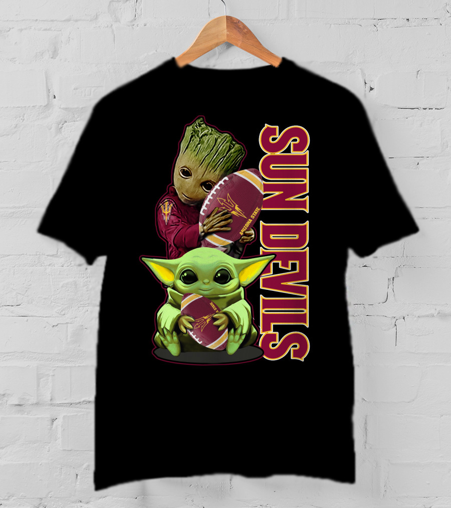 Grzd Sun Devils Football Groot And Baby Yoda Fan T-Shirt