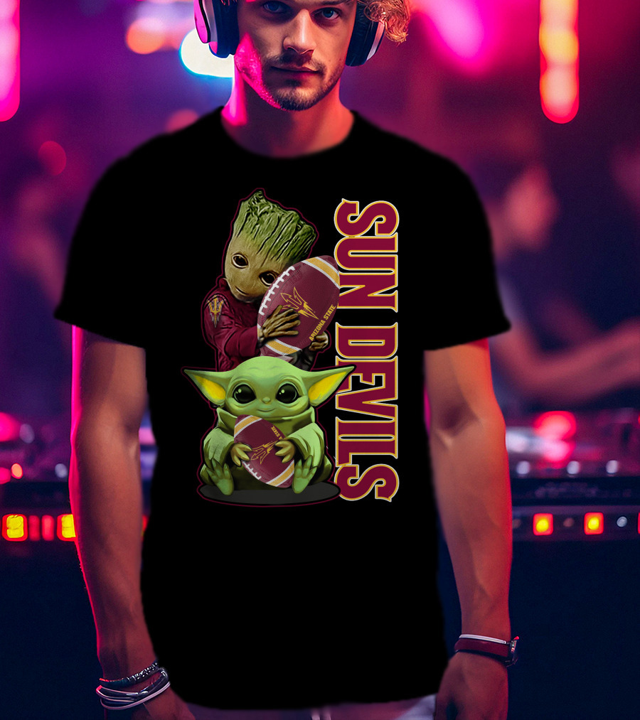 Grzd Sun Devils Football Groot And Baby Yoda Fan T-Shirt