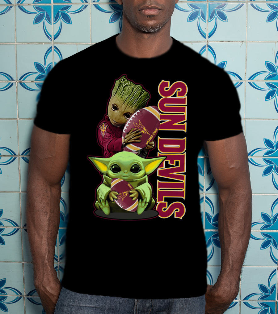 Grzd Sun Devils Football Groot And Baby Yoda Fan T-Shirt