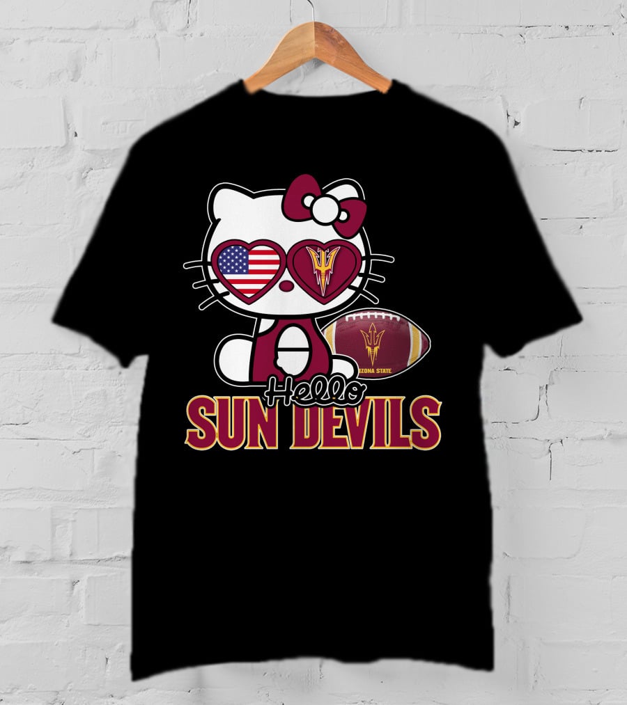 Hello Kitty Arizona State Sun Devils Football USA Heart Glasses T-Shirt