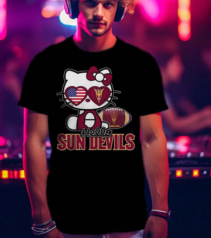 Hello Kitty Arizona State Sun Devils Football USA Heart Glasses T-Shirt