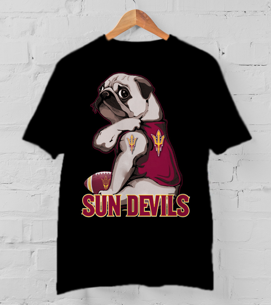Pug With Trident In Sun Devils Football Mascot Theme T-Shirt